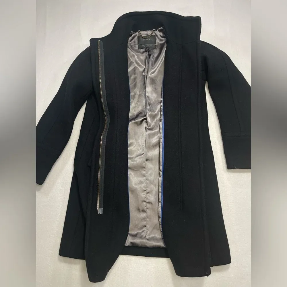 J.Crew Stadium Cloth Nello Gori Wool Coat Black Zip Front Size 2 Classic Luxury - Picture 4 of 8